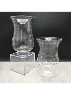 Vintage Princess House Etched Glass Hurricane Lamp Shades Pair Floral VL5180